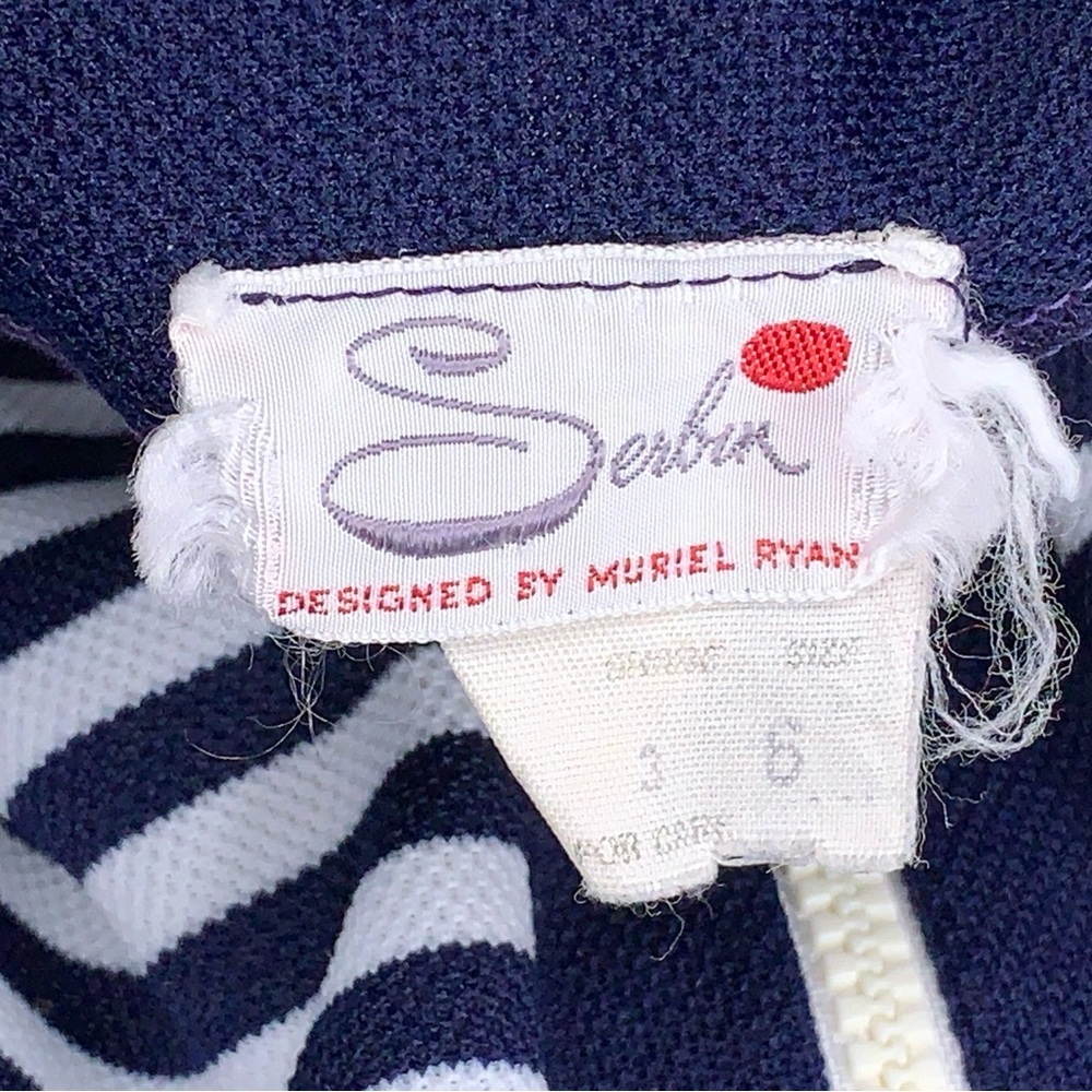 Vintage Serbin Size 6 Navy Blue And White Striped Dress Short Sleeve Sporty - Picture 14 of 16